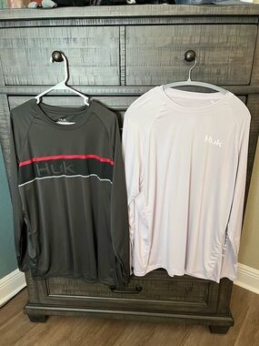 Two Huk Men's Long-Sleeve Performance Shirts - Black XXL  and Grey XL